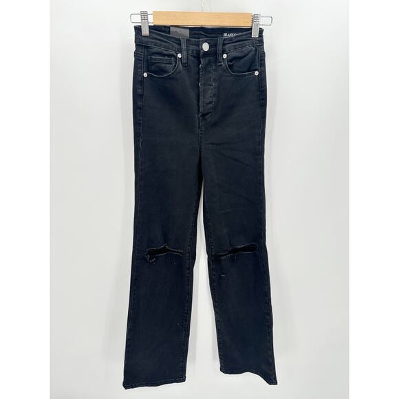 BlankNYC Jeans Women 25 NWT Black The Franklin Denim Ribcage Wide Leg Distressed - Picture 1 of 11